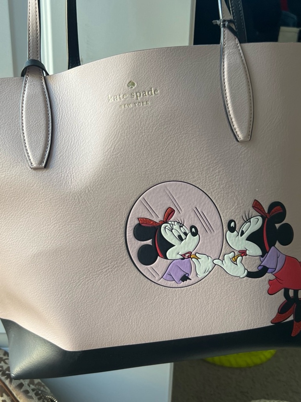 kate spade pale pink and black Minnie Mirror Tote‎